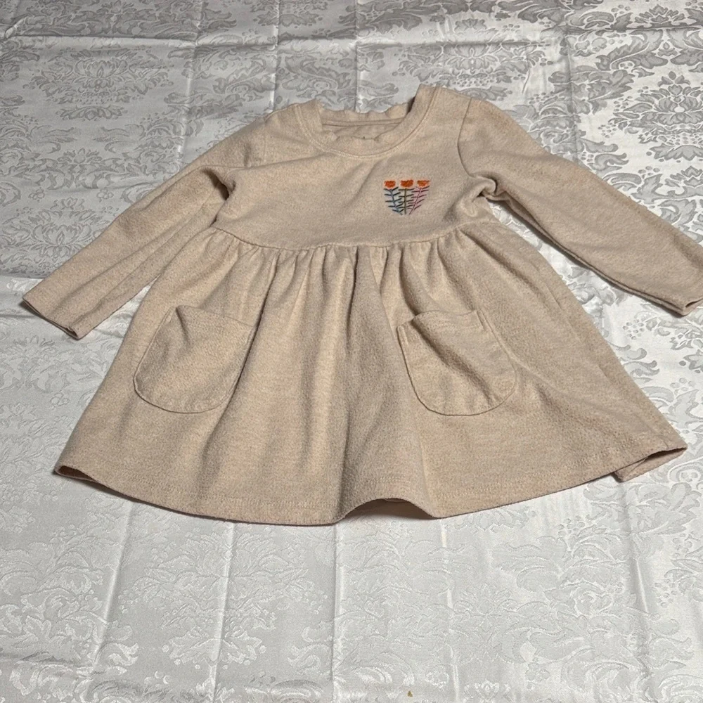 dip Light Tan Kids Casual Dress with Embroidery size 2t